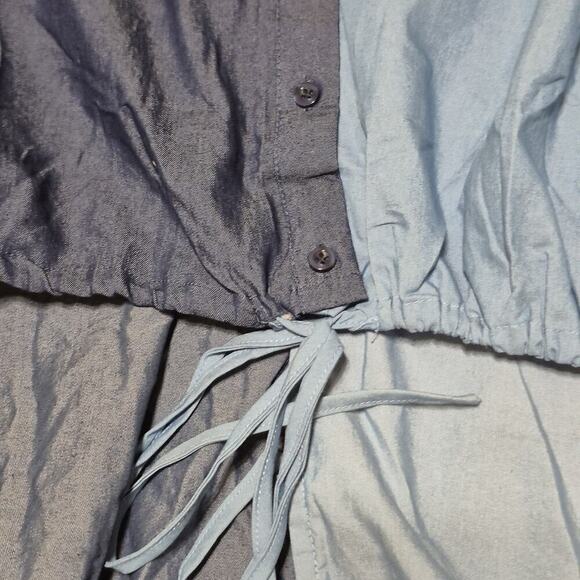 Ashley Stewart Denim Shirt Dress Women 30/32 Blue Colorblock HiLow Drawstring - Picture 6 of 7